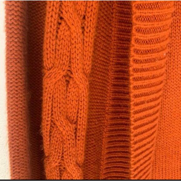 Orange Chunky Knit Open Front Cardigan Sweater Long Sleeve Textured Knit Medium - Picture 5 of 8